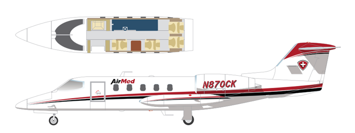 Learjet 35A top-down cabin layout