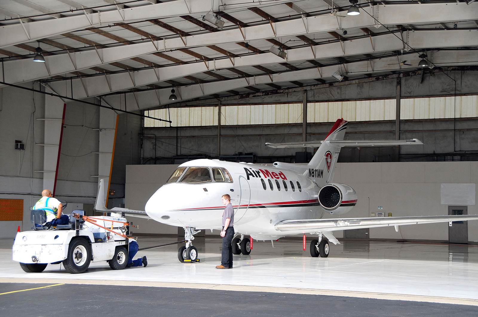 AirMed jet in hangar